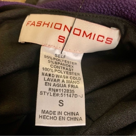 NWT Bodycon Dress Small Fashionomics Purple Black Color Block Ruffled Color Slvs - Picture 13 of 15